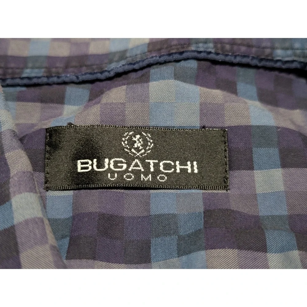 Bugatchi Button Down‎ Shirt Mens XL Blue Purple Check Uomo Cotton Long Sleeve